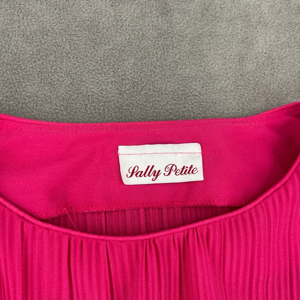 Sally‎ Petite Fit & Flare Dress Womens Pink Pleated Puff Sleeve Tie Waist Party - Picture 5 of 9